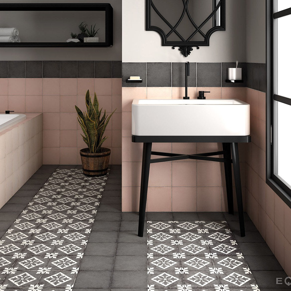 Coral Pink Charcoal Grey Deco Pàdua Black