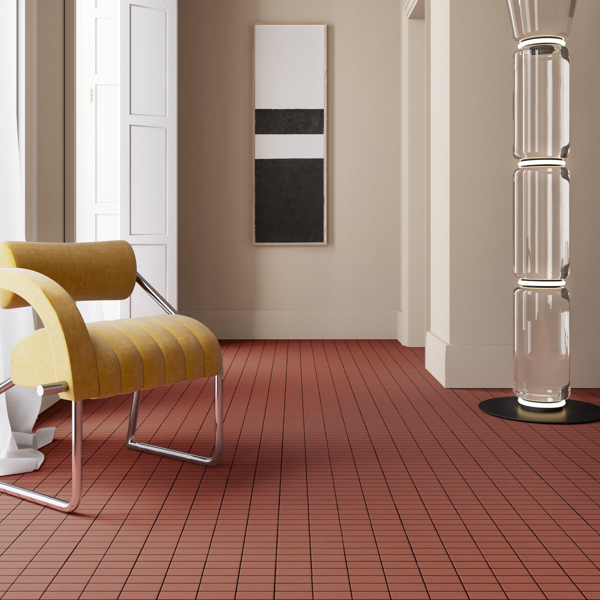 DIN Red — salon zemin uygulaması · Mutina