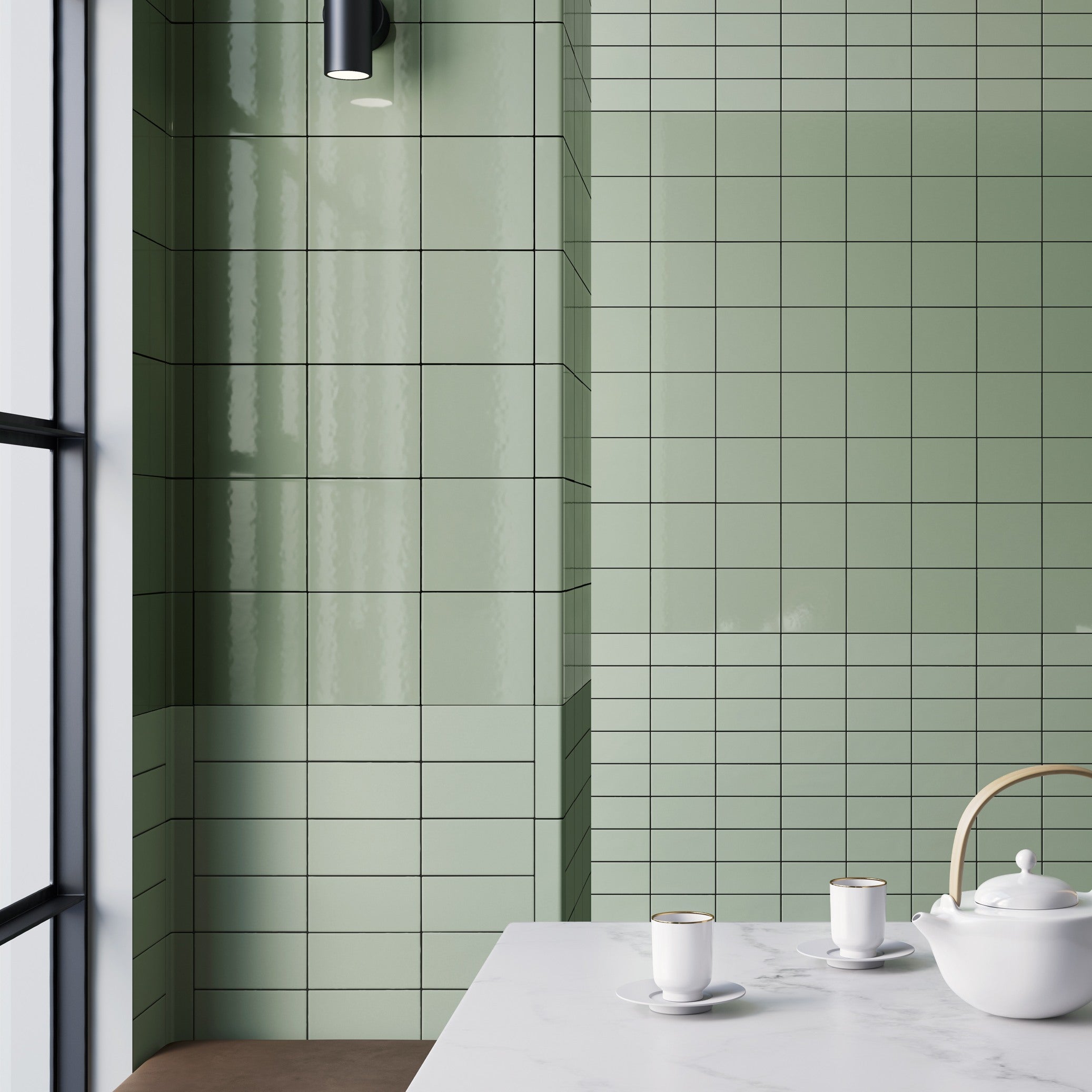 DIN Green Glossy — bistro uygulaması · Mutina