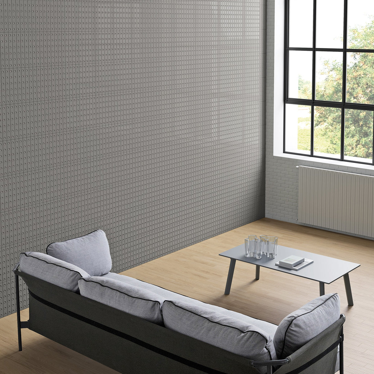 Punto Glossy Gris Down — oturma alanı duvarı